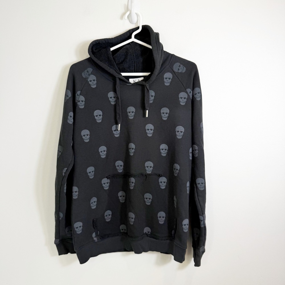 Zoe Karssen Hoodie Women Medium Black Skull Heart Print Distressed Sweatshirt